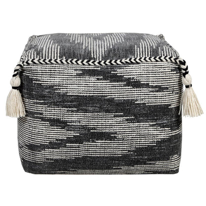 Zadia Cotton Indoor Pouf in Gray/White, 18" x 18" x 14"