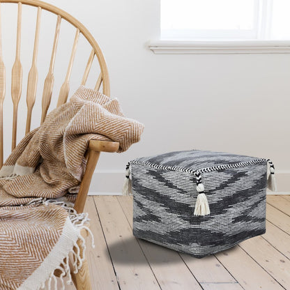 Zadia Cotton Indoor Pouf in Gray/White, 18" x 18" x 14"