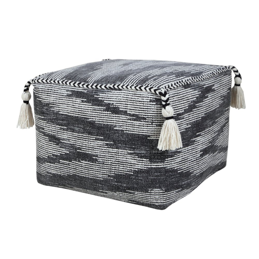 Zadia Cotton Indoor Pouf in Gray/White, 18" x 18" x 14"