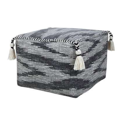 Zadia Cotton Indoor Pouf in Gray/White, 18" x 18" x 14"