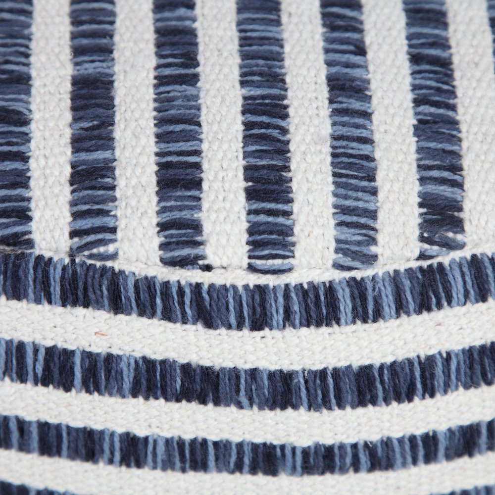 Quincy Cotton Indoor Pouf in Blue/White, 18" x 18" x 14"