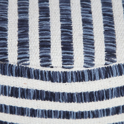 Quincy Cotton Indoor Pouf in Blue/White, 18" x 18" x 14"