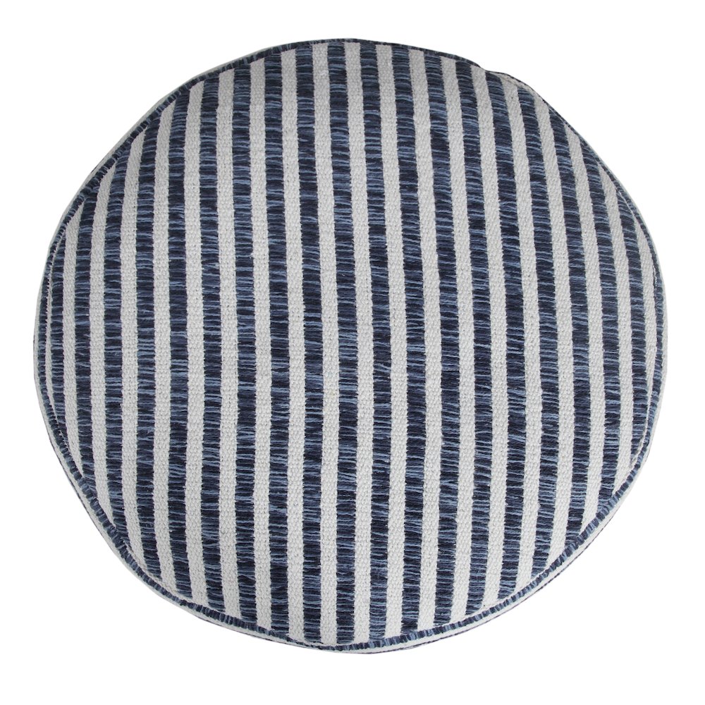 Quincy Cotton Indoor Pouf in Blue/White, 18" x 18" x 14"