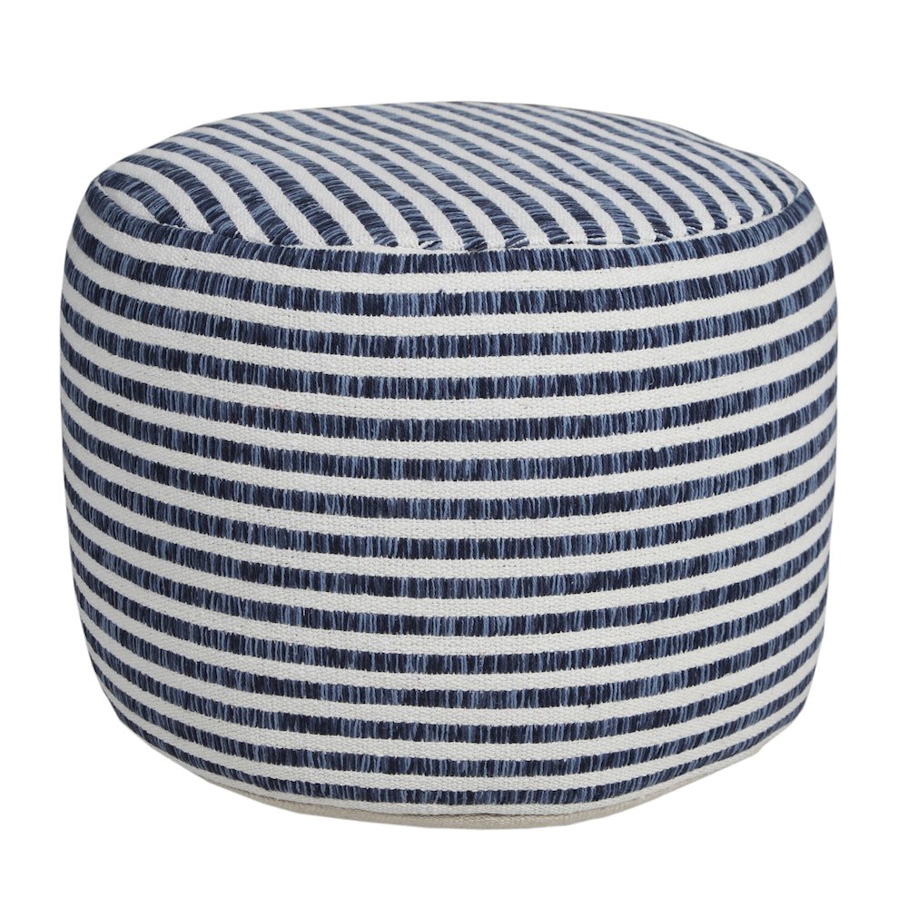 Quincy Cotton Indoor Pouf in Blue/White, 18" x 18" x 14"