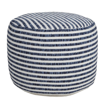 Quincy Cotton Indoor Pouf in Blue/White, 18" x 18" x 14"