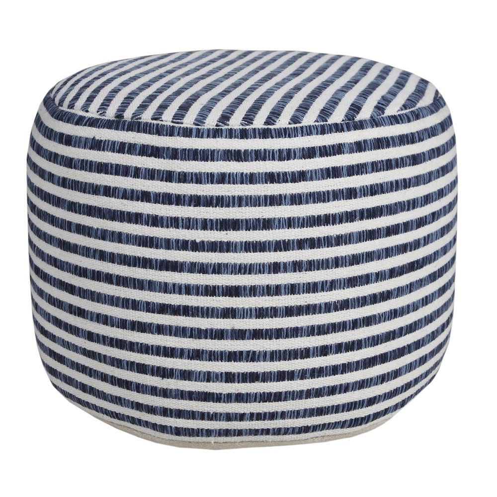 Quincy Cotton Indoor Pouf in Blue/White, 18" x 18" x 14"