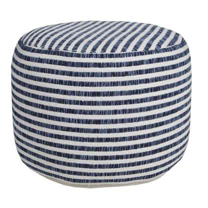 Quincy Cotton Indoor Pouf in Blue/White, 18" x 18" x 14"
