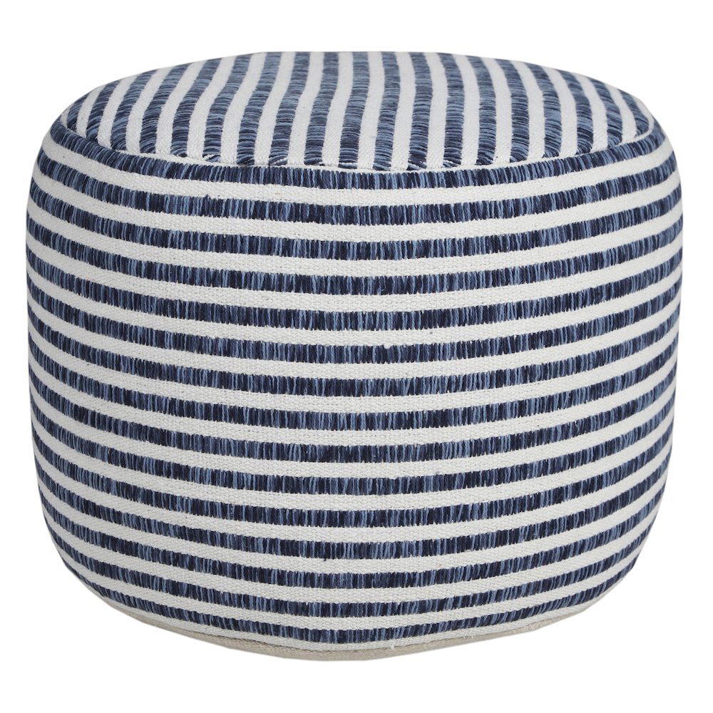 Quincy Cotton Indoor Pouf in Blue/White, 18" x 18" x 14"
