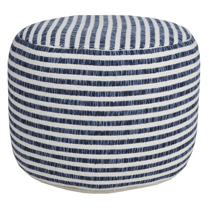 Quincy Cotton Indoor Pouf in Blue/White, 18" x 18" x 14"