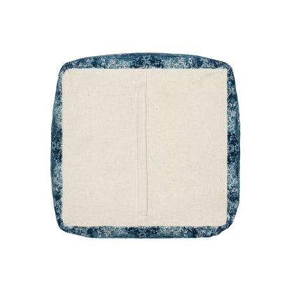 Milano Performance Blend Indoor Pouf in Blue/Ivory, 18" x 18" x 18"