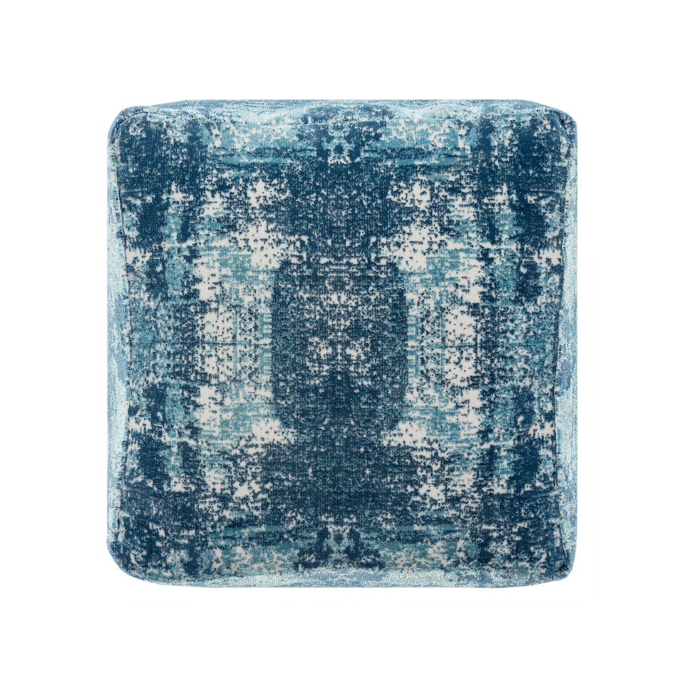Milano Performance Blend Indoor Pouf in Blue/Ivory, 18" x 18" x 18"