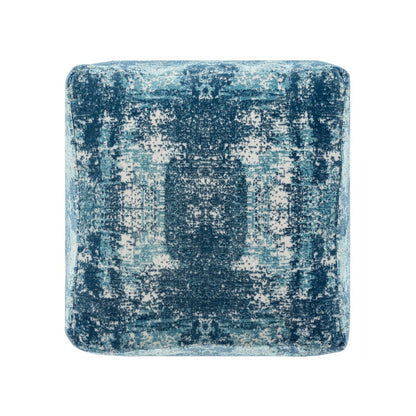Milano Performance Blend Indoor Pouf in Blue/Ivory, 18" x 18" x 18"
