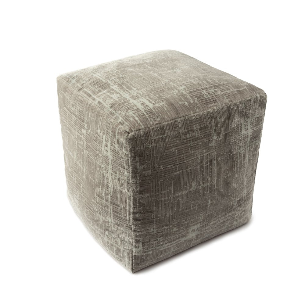 Milano Performance Blend Indoor Pouf in Gray/Ivory, 18" x 18" x 18"