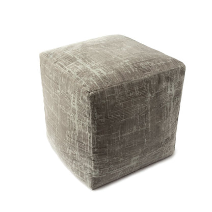 Milano Performance Blend Indoor Pouf in Gray/Ivory, 18" x 18" x 18"