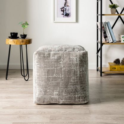 Milano Performance Blend Indoor Pouf in Gray/Ivory, 18" x 18" x 18"