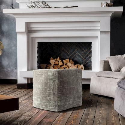 Milano Performance Blend Indoor Pouf in Gray/Ivory, 18" x 18" x 18"