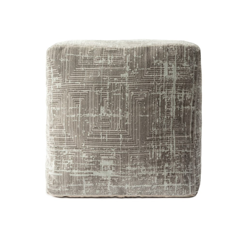 Milano Performance Blend Indoor Pouf in Gray/Ivory, 18" x 18" x 18"
