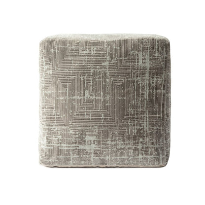 Milano Performance Blend Indoor Pouf in Gray/Ivory, 18" x 18" x 18"