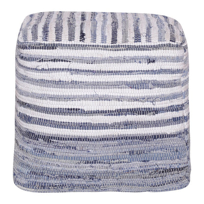 Andros Cotton Indoor Pouf in Blue/White, 18" x 18" x 18"
