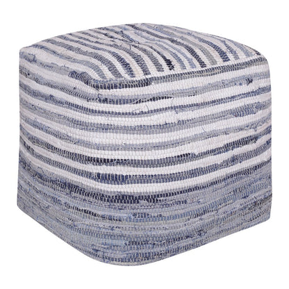 Andros Cotton Indoor Pouf in Blue/White, 18" x 18" x 18"