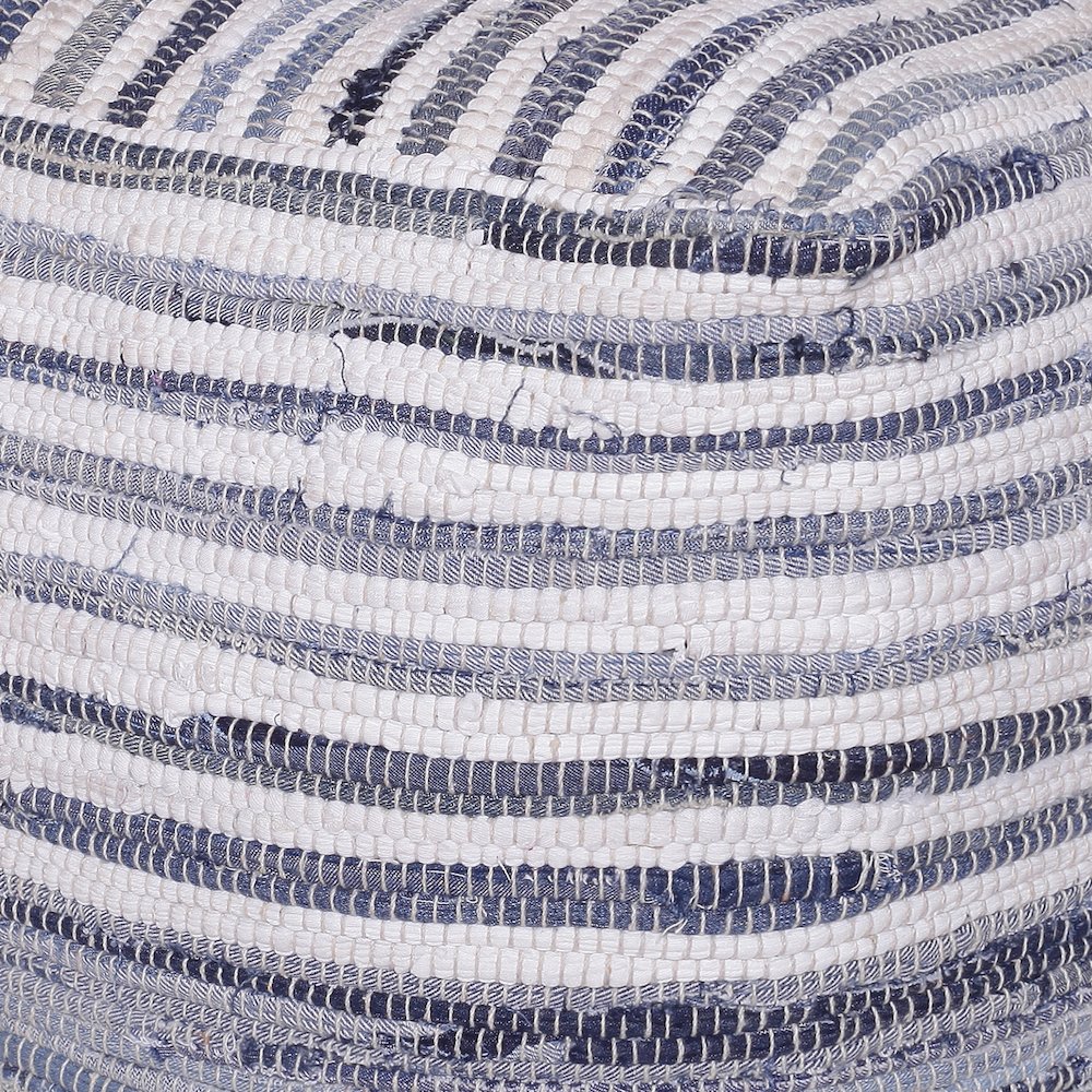 Andros Cotton Indoor Pouf in Blue/White, 18" x 18" x 18"