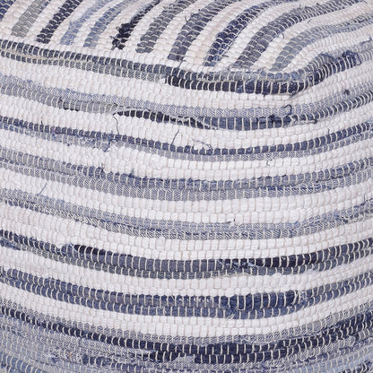 Andros Cotton Indoor Pouf in Blue/White, 18" x 18" x 18"