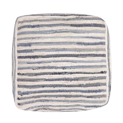 Andros Cotton Indoor Pouf in Blue/White, 18" x 18" x 18"
