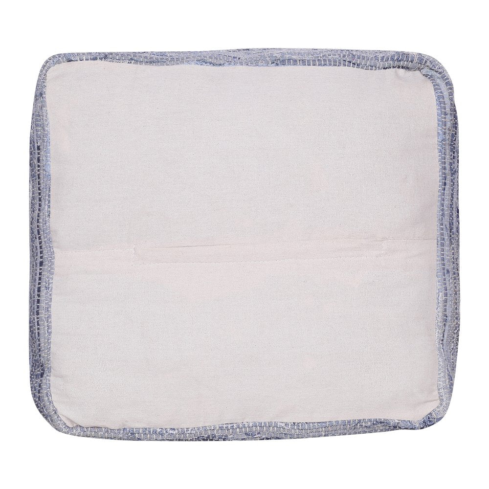 Andros Cotton Indoor Pouf in Blue/White, 18" x 18" x 18"