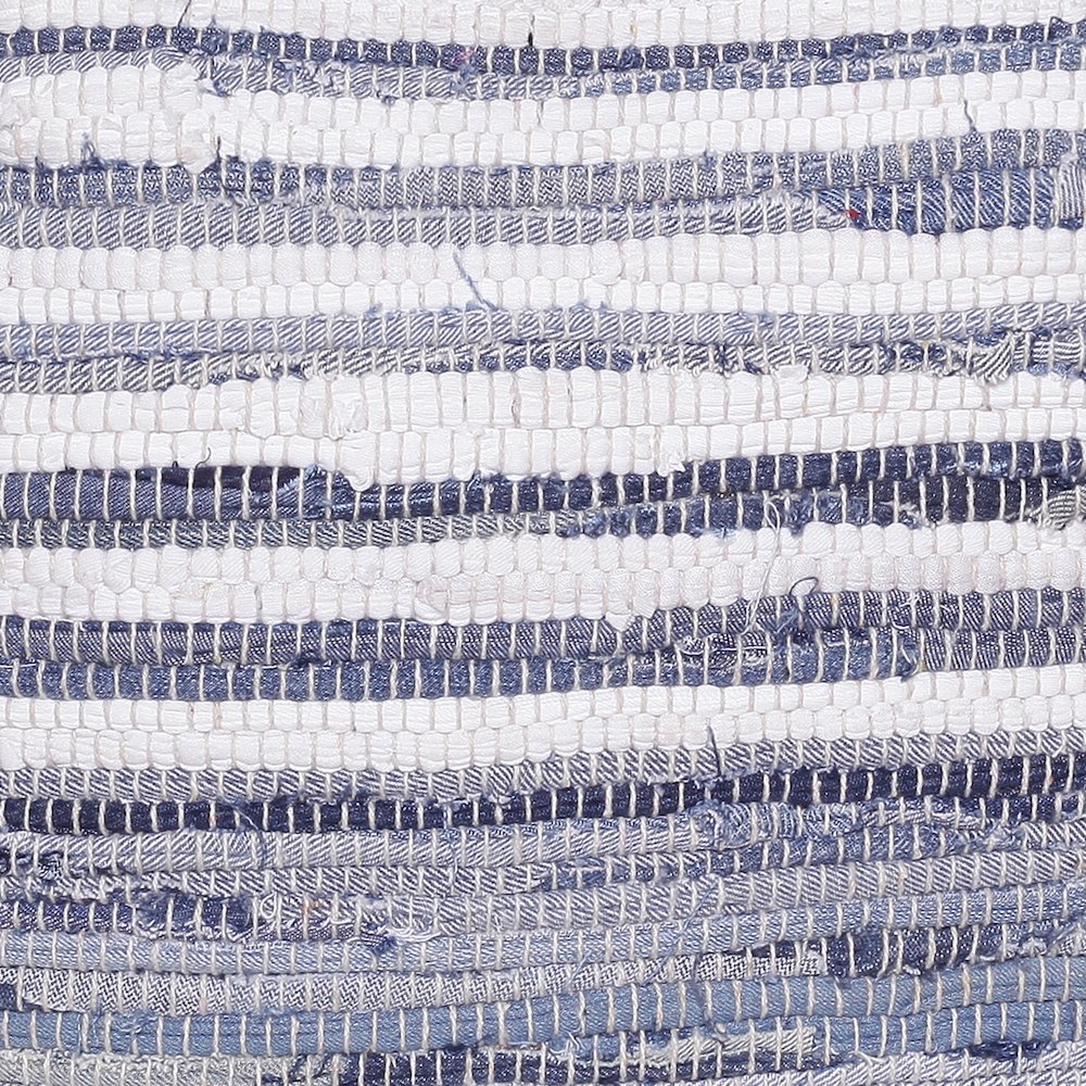 Andros Cotton Indoor Pouf in Blue/White, 18" x 18" x 18"