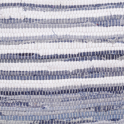 Andros Cotton Indoor Pouf in Blue/White, 18" x 18" x 18"