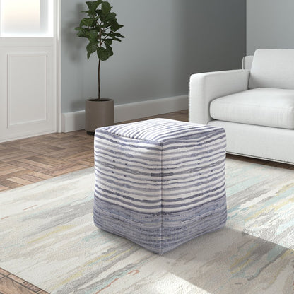 Andros Cotton Indoor Pouf in Blue/White, 18" x 18" x 18"