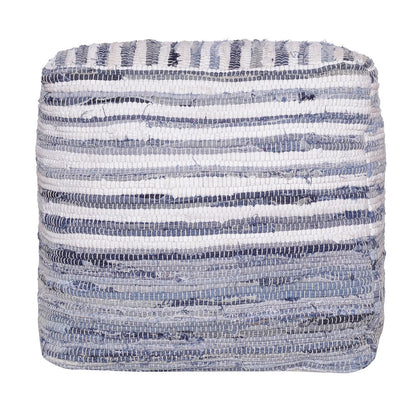 Andros Cotton Indoor Pouf in Blue/White, 18" x 18" x 18"