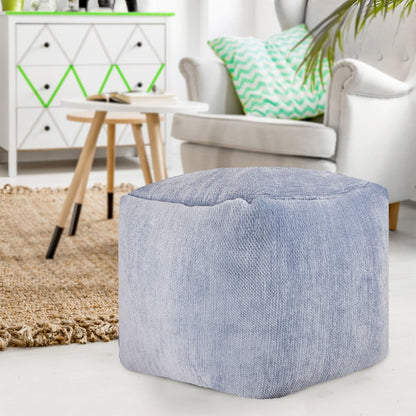 Yakar Chenille Indoor Pouf in Blue, 18" x 18" x 18"