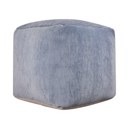 Yakar Chenille Indoor Pouf in Blue, 18" x 18" x 18"