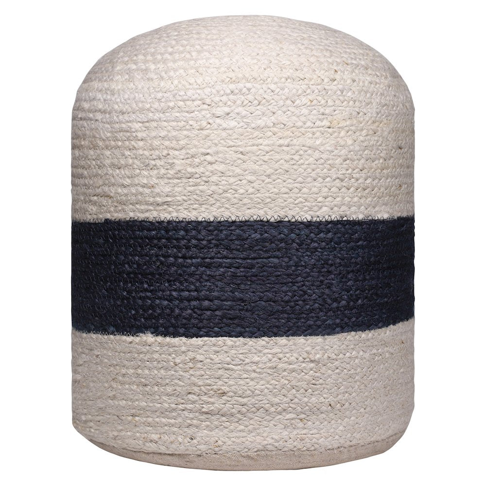 Jute Poufs Jute Blend Indoor Pouf in Brown/Blue,  18" x 18" x 18"