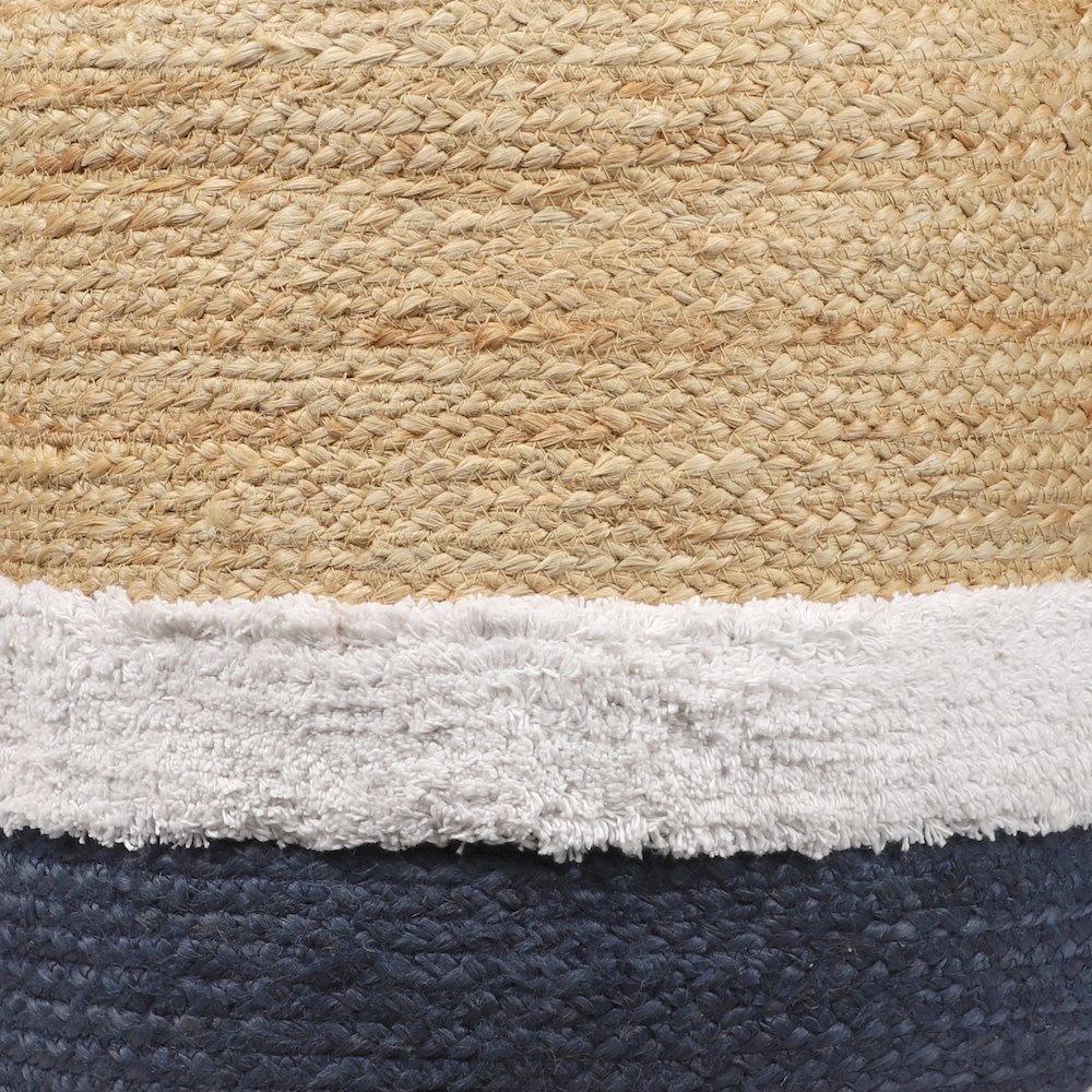 Jute Poufs Jute Blend Indoor Pouf in Brown/Blue,  18" x 18" x 18"