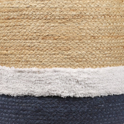Jute Poufs Jute Blend Indoor Pouf in Brown/Blue,  18" x 18" x 18"