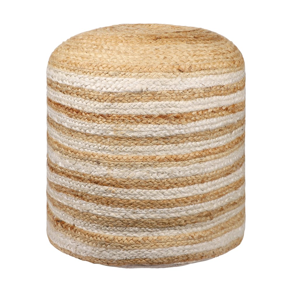 Jute Poufs Jute Blend Indoor Pouf in Brown/White,  18" x 18" x 18"