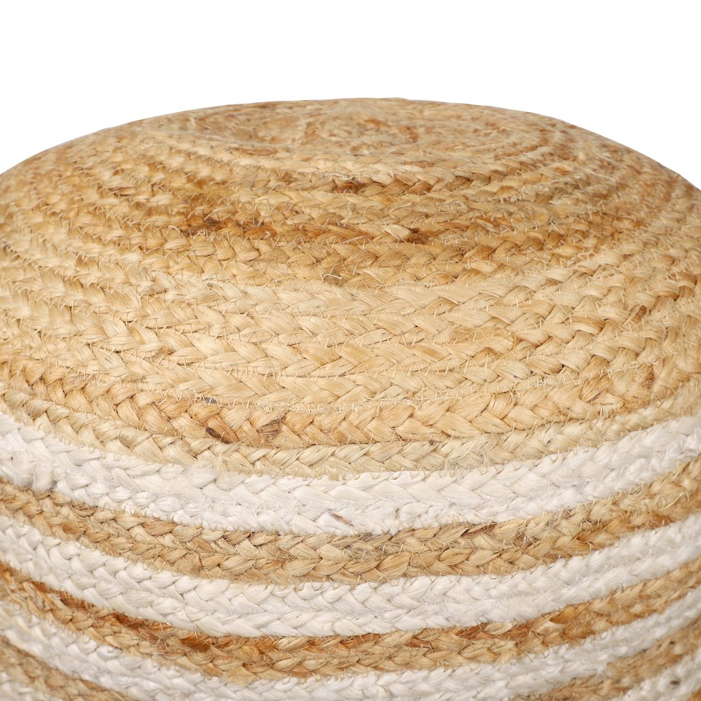 Jute Poufs Jute Blend Indoor Pouf in Brown/White,  18" x 18" x 18"