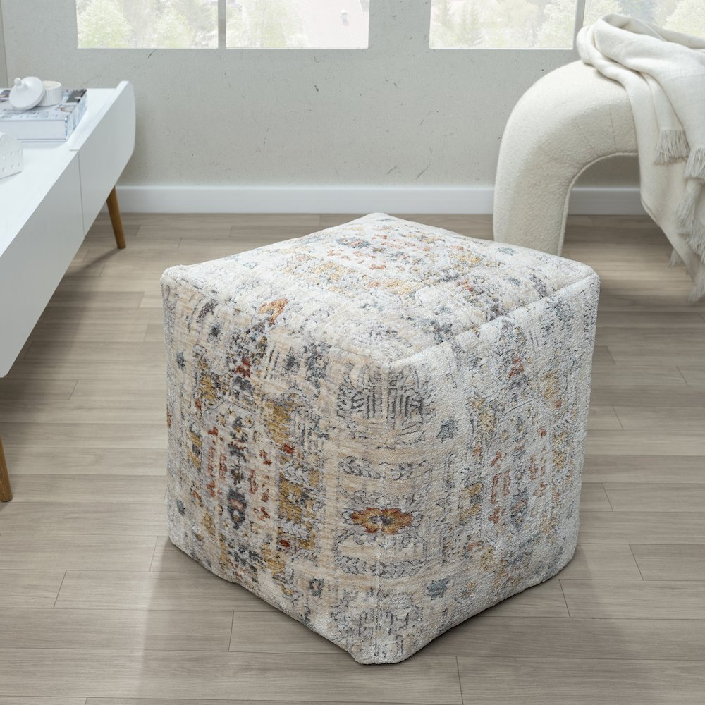 Vienna Performance Pouf Set of 2 in Gray/Multicolored 18" x 18" x 18"