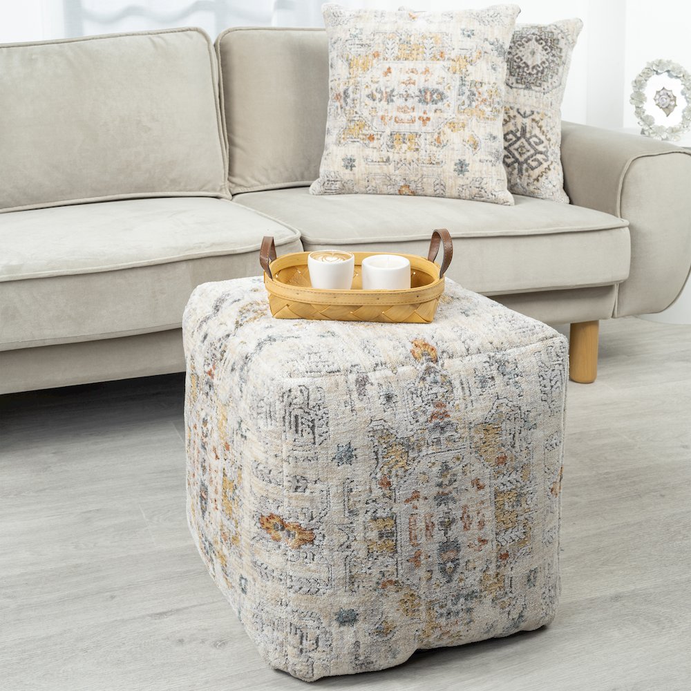Vienna Performance Pouf Set of 2 in Gray/Multicolored 18" x 18" x 18"