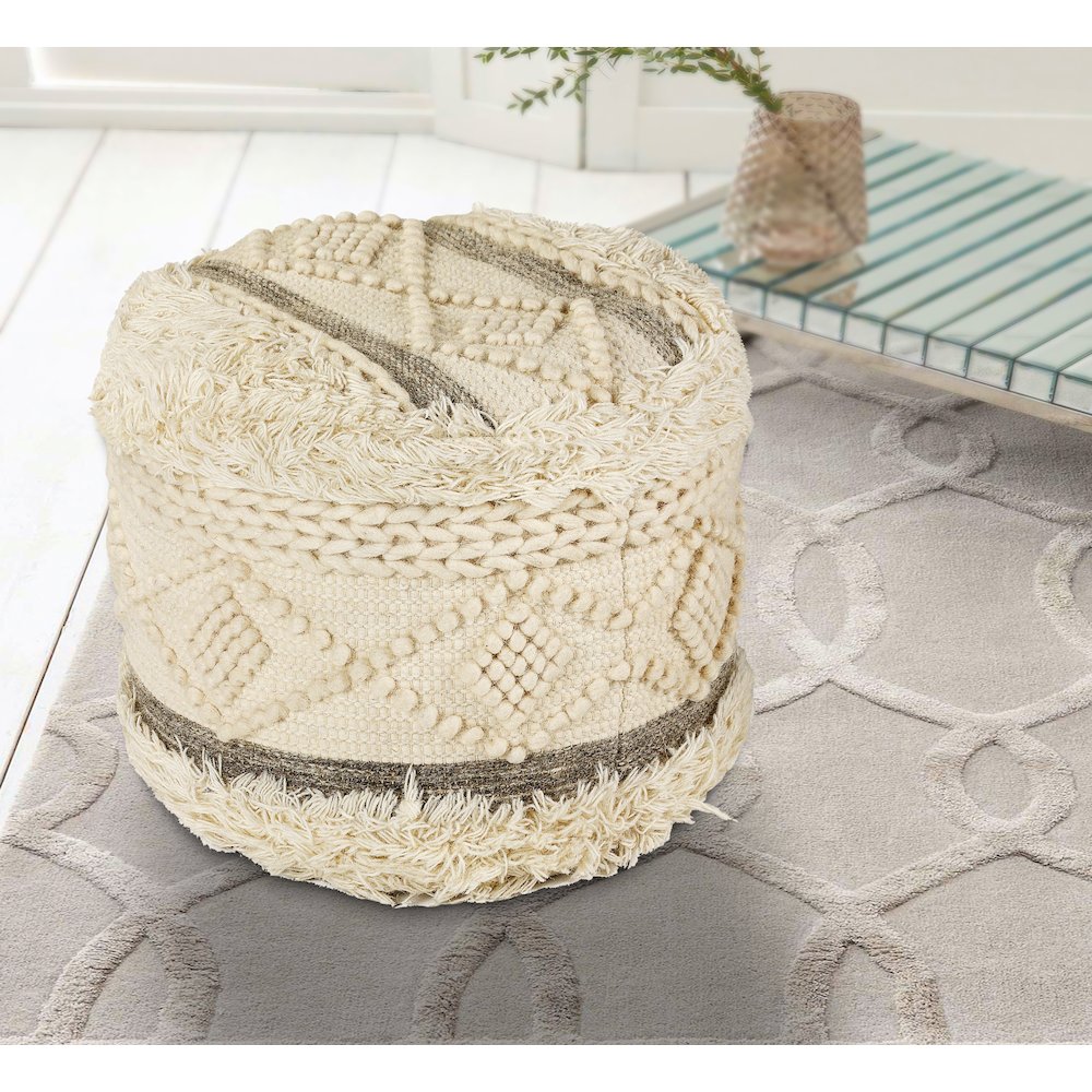 Astrid  Wool Blend Pouf Indoor in Cream/Gray 18" x 18" x 14"