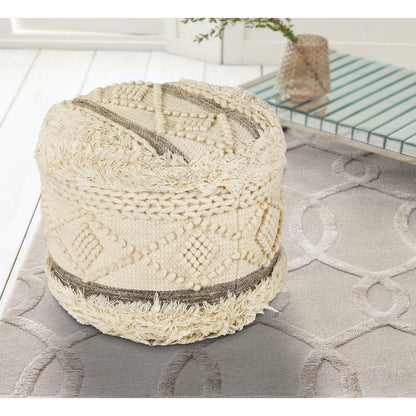 Astrid  Wool Blend Pouf Indoor in Cream/Gray 18" x 18" x 14"