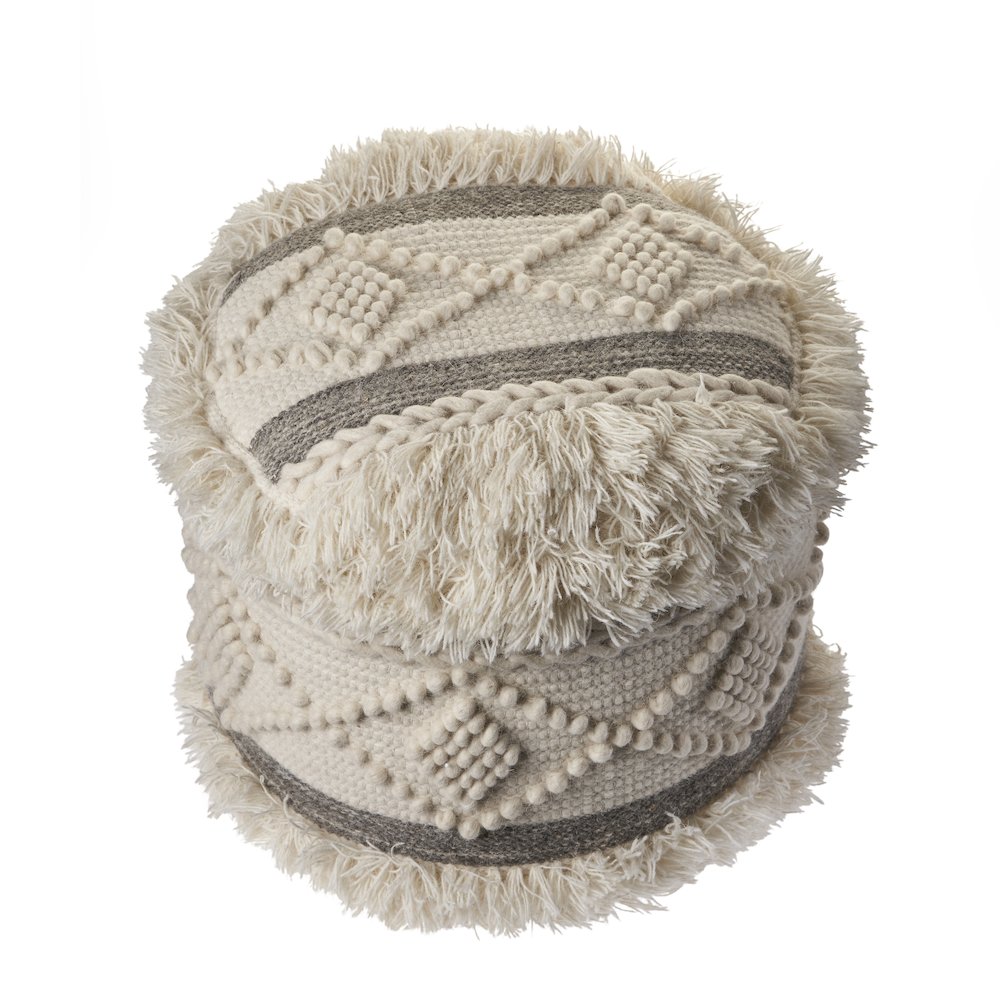 Astrid  Wool Blend Pouf Indoor in Cream/Gray 18" x 18" x 14"