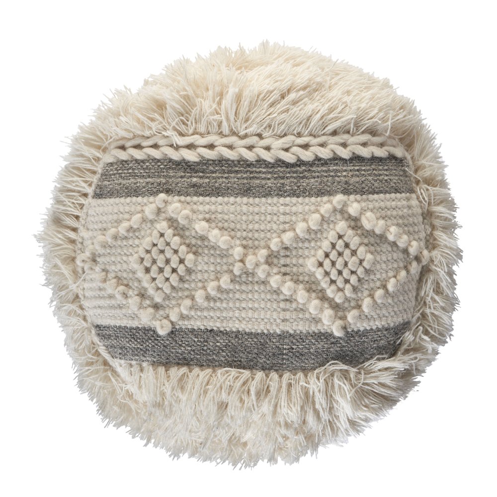 Astrid  Wool Blend Pouf Indoor in Cream/Gray 18" x 18" x 14"