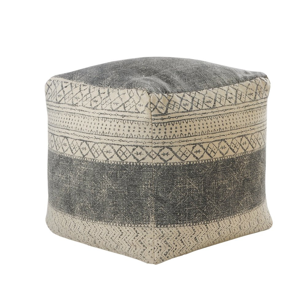 Cream/Gray Tribal Handmade All-Natural Cotton Ottoman Pouf