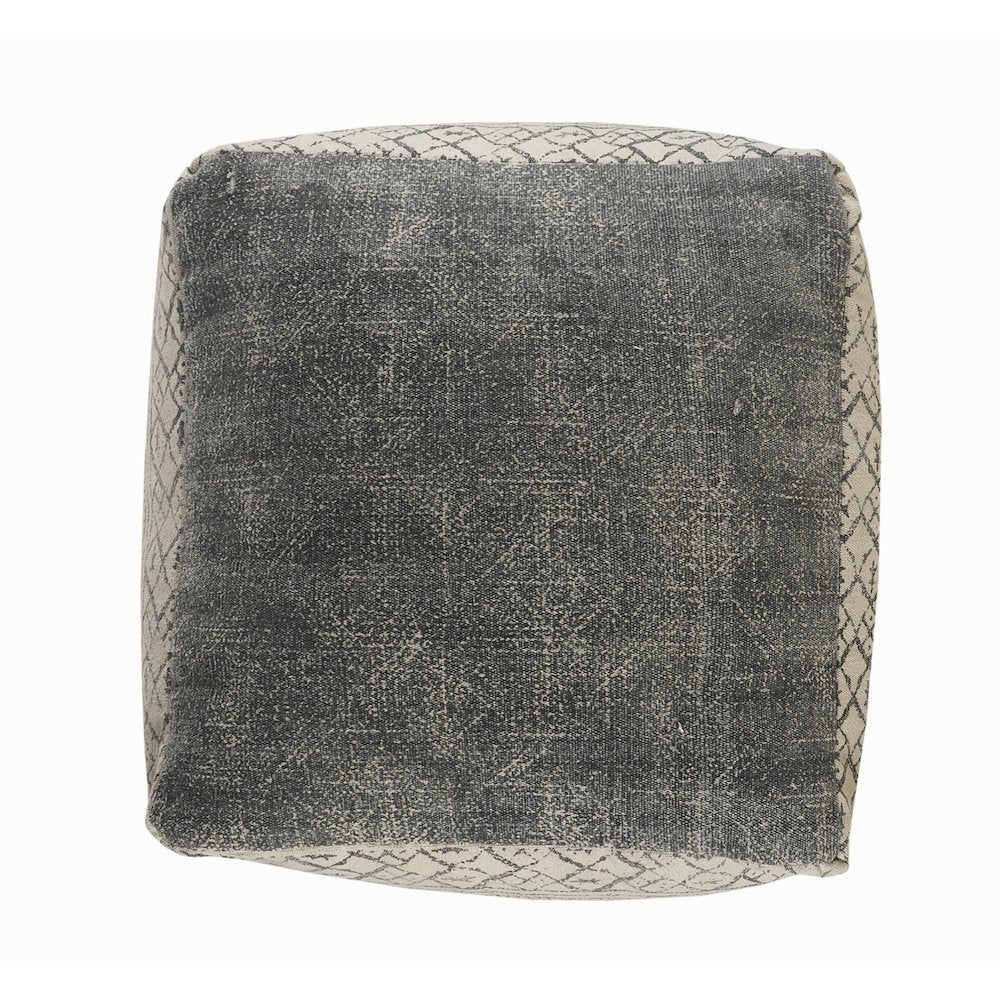 Cream/Gray Tribal Handmade All-Natural Cotton Ottoman Pouf