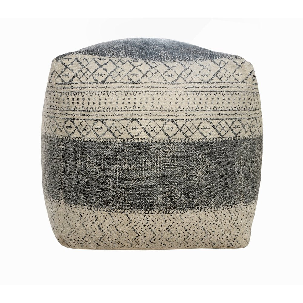 Cream/Gray Tribal Handmade All-Natural Cotton Ottoman Pouf