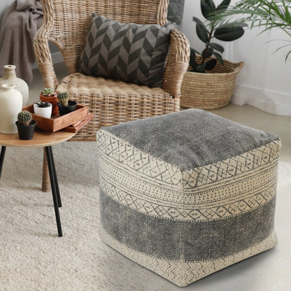 Cream/Gray Tribal Handmade All-Natural Cotton Ottoman Pouf