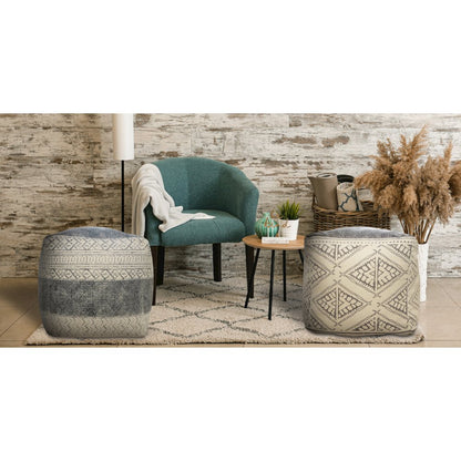 Cream/Gray Tribal Handmade All-Natural Cotton Ottoman Pouf